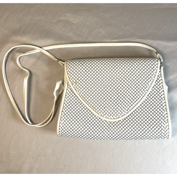 Whiting and Davis International Vtg Metal Mesh Leather Shoulder Bag Purse Cross - Picture 1 of 13